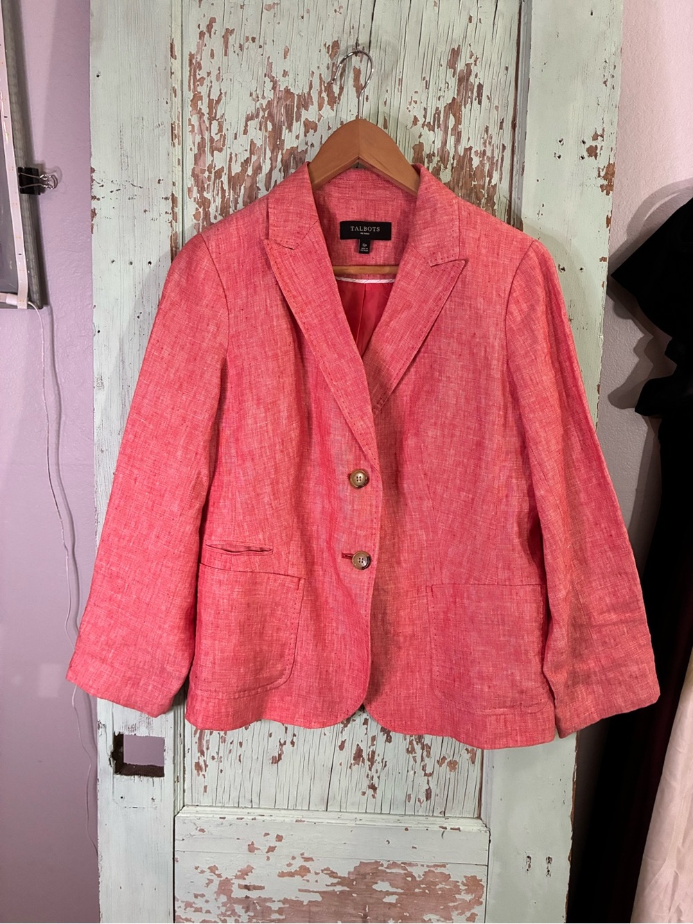 Talbots Coral-Pink Linen-Blend Blazer